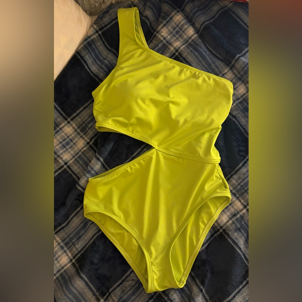 BRAN NEW MICHAEL KORS One-Shoulder Neon Green Swimsuit